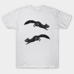 Cute Black Squirrel Watercolor Gouache Paint Pattern T-Shirt